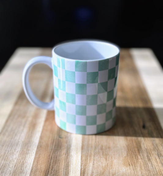 Green Checkered 12 oz Coffee Mug