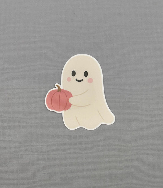 Ghost with Pink Pumpkin Sticker