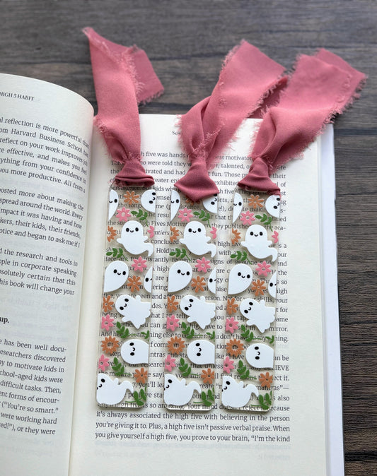 Cute Ghosts with Flowers Bookmark