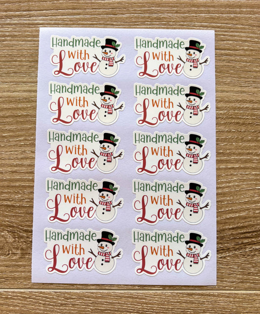 Handmade with Love Snowman Packaging Stickers