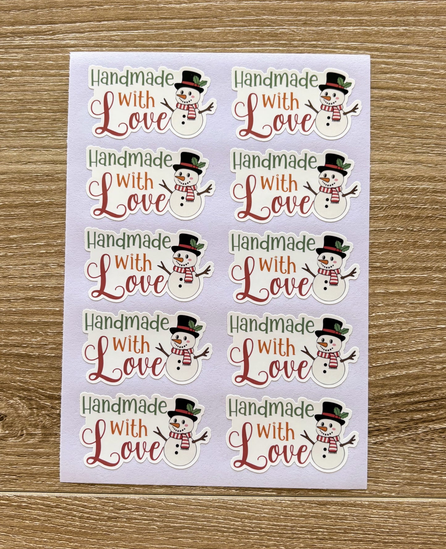 Handmade with Love Snowman Packaging Stickers