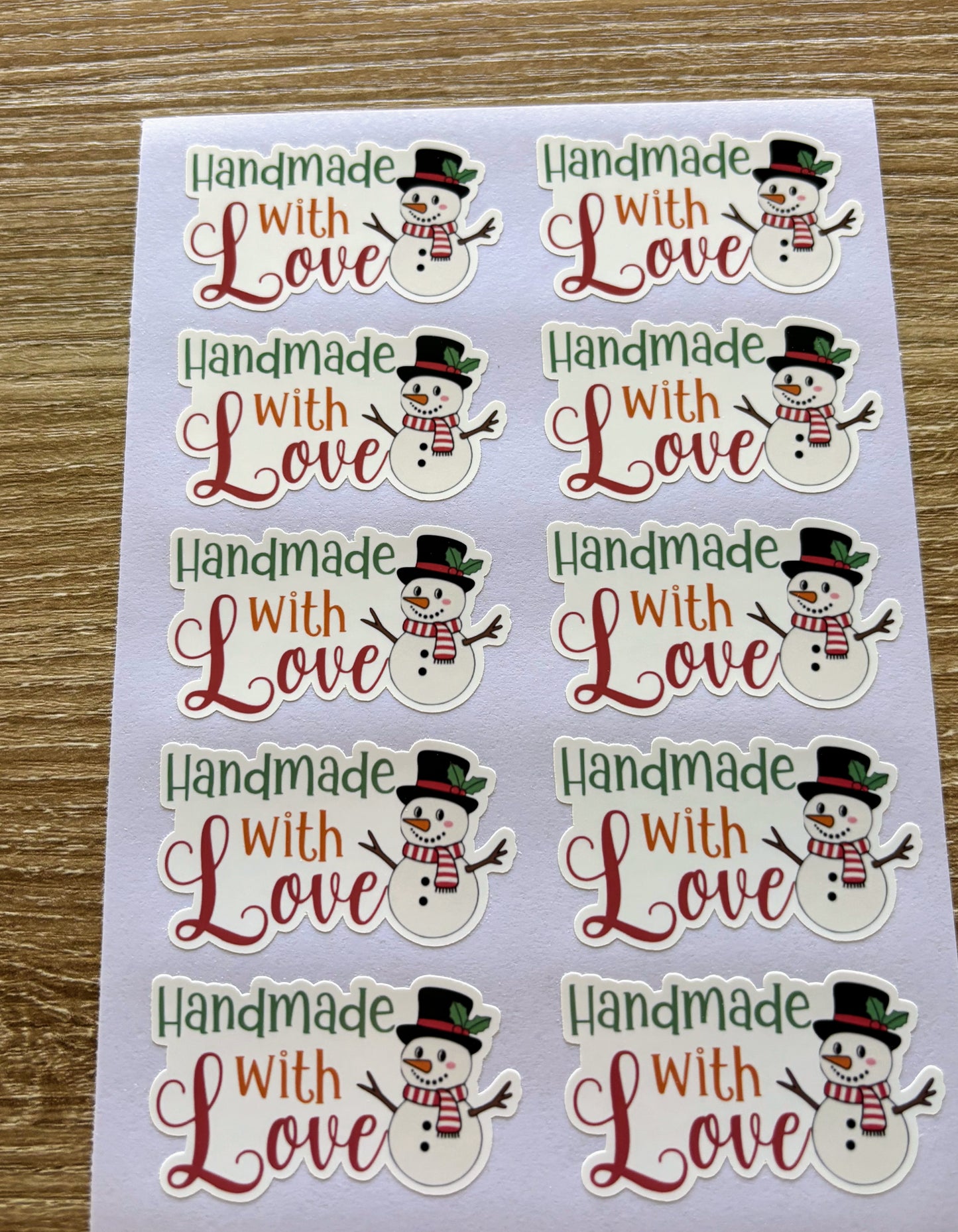 Handmade with Love Snowman Packaging Stickers