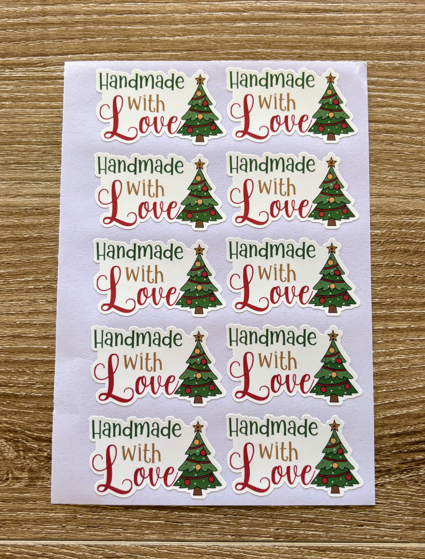 Handmade with Love Christmas Tree Packaging Stickers