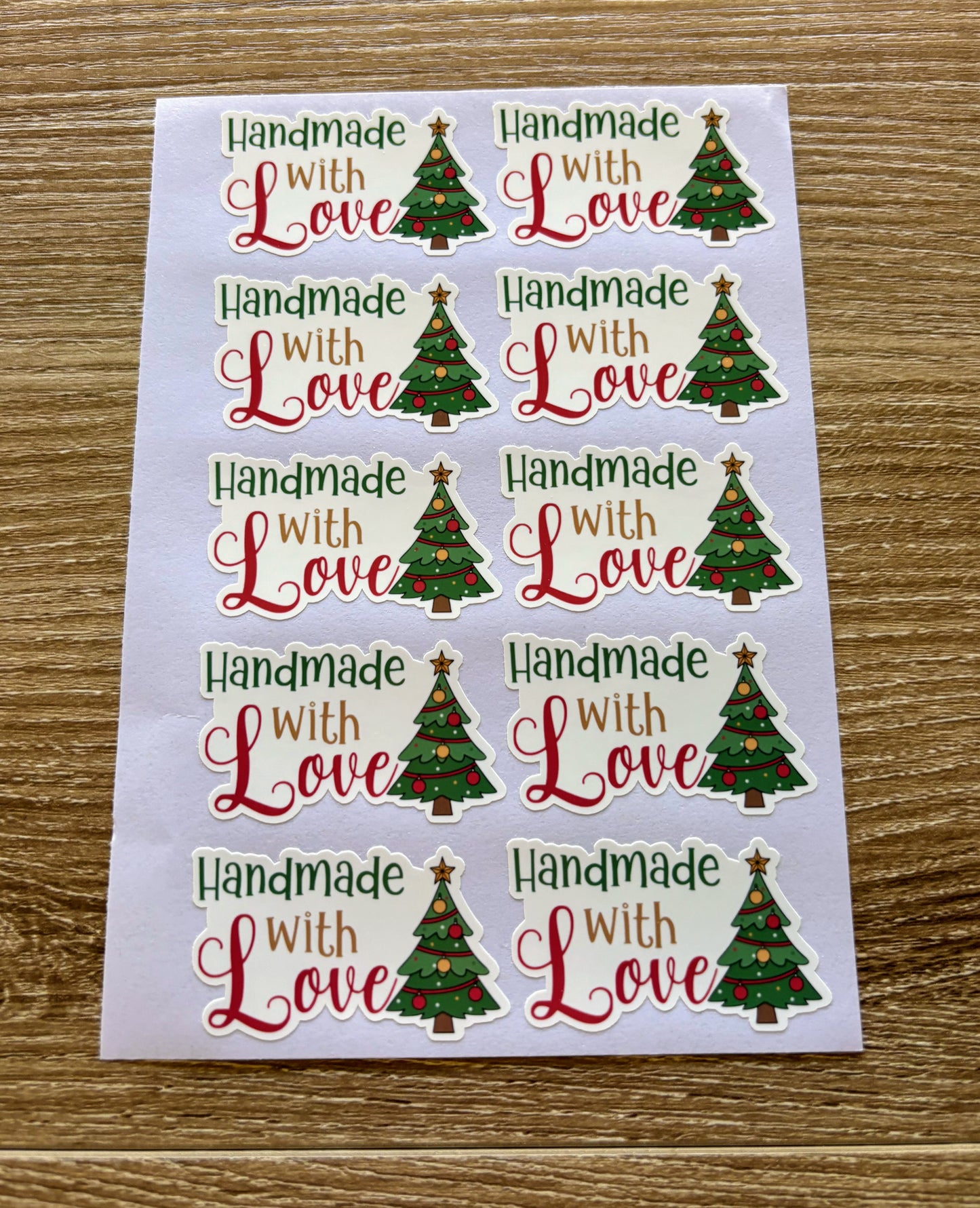 Handmade with Love Christmas Tree Packaging Stickers