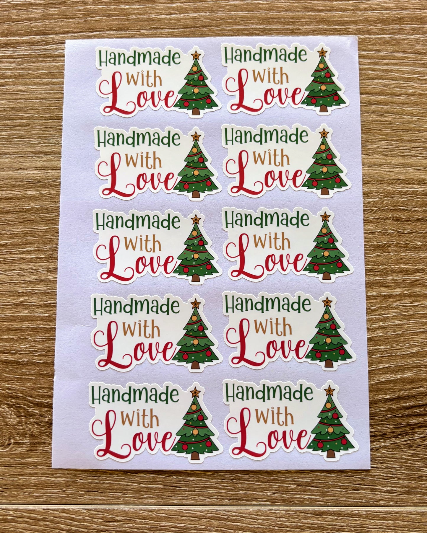 Handmade with Love Christmas Tree Packaging Stickers