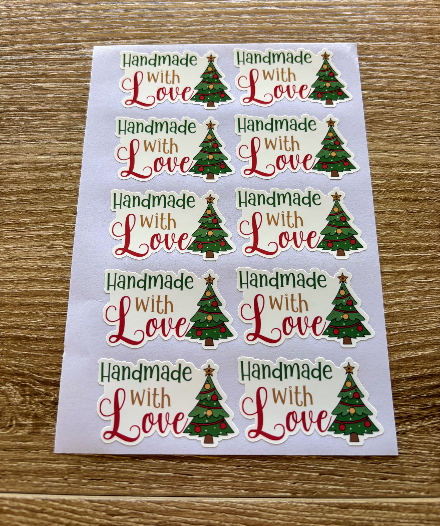 Handmade with Love Christmas Tree Packaging Stickers