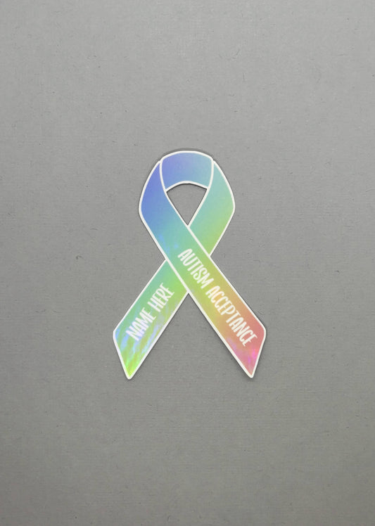 Autism Acceptance Holographic Custom Ribbon Sticker