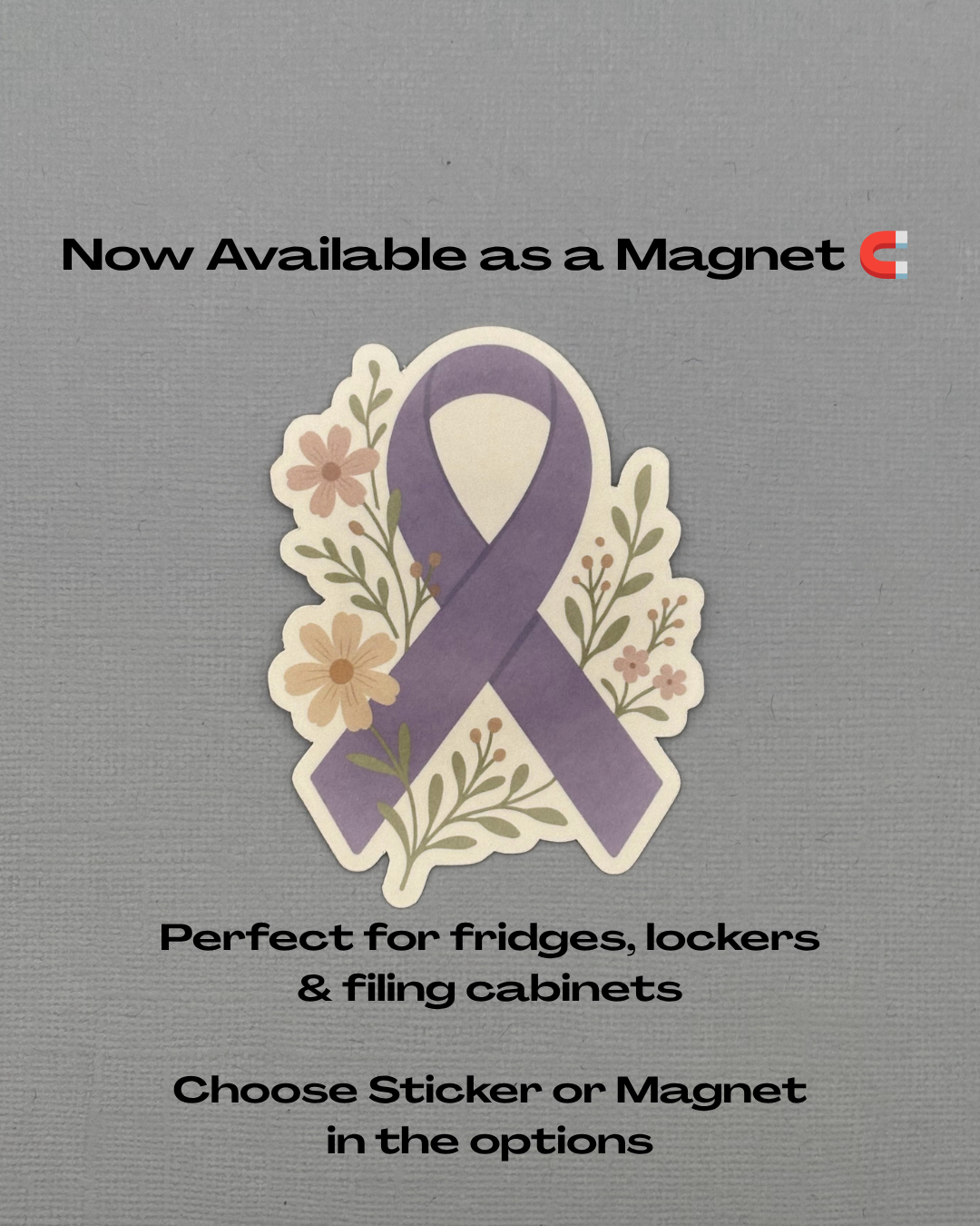 Purple Awareness Ribbon with Flowers Sticker or Magnet