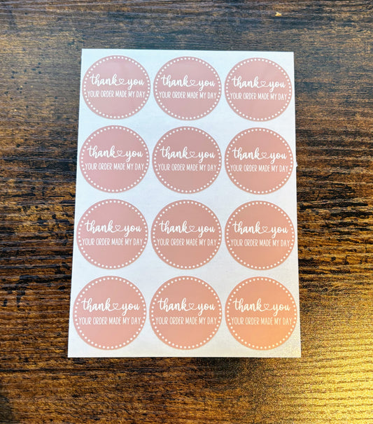 Thank you Your Order Made My Day Packaging Stickers - Pink Boho