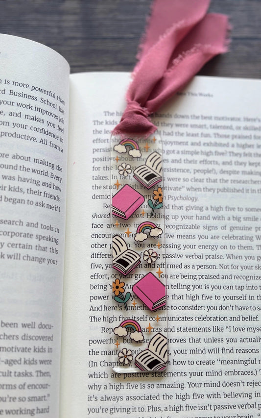 Pink Books & Rainbows Bookmark