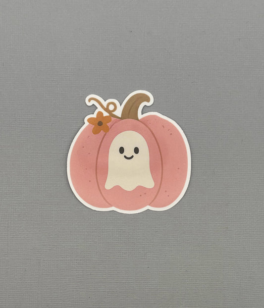Pink Pumpkin Ghost Sticker
