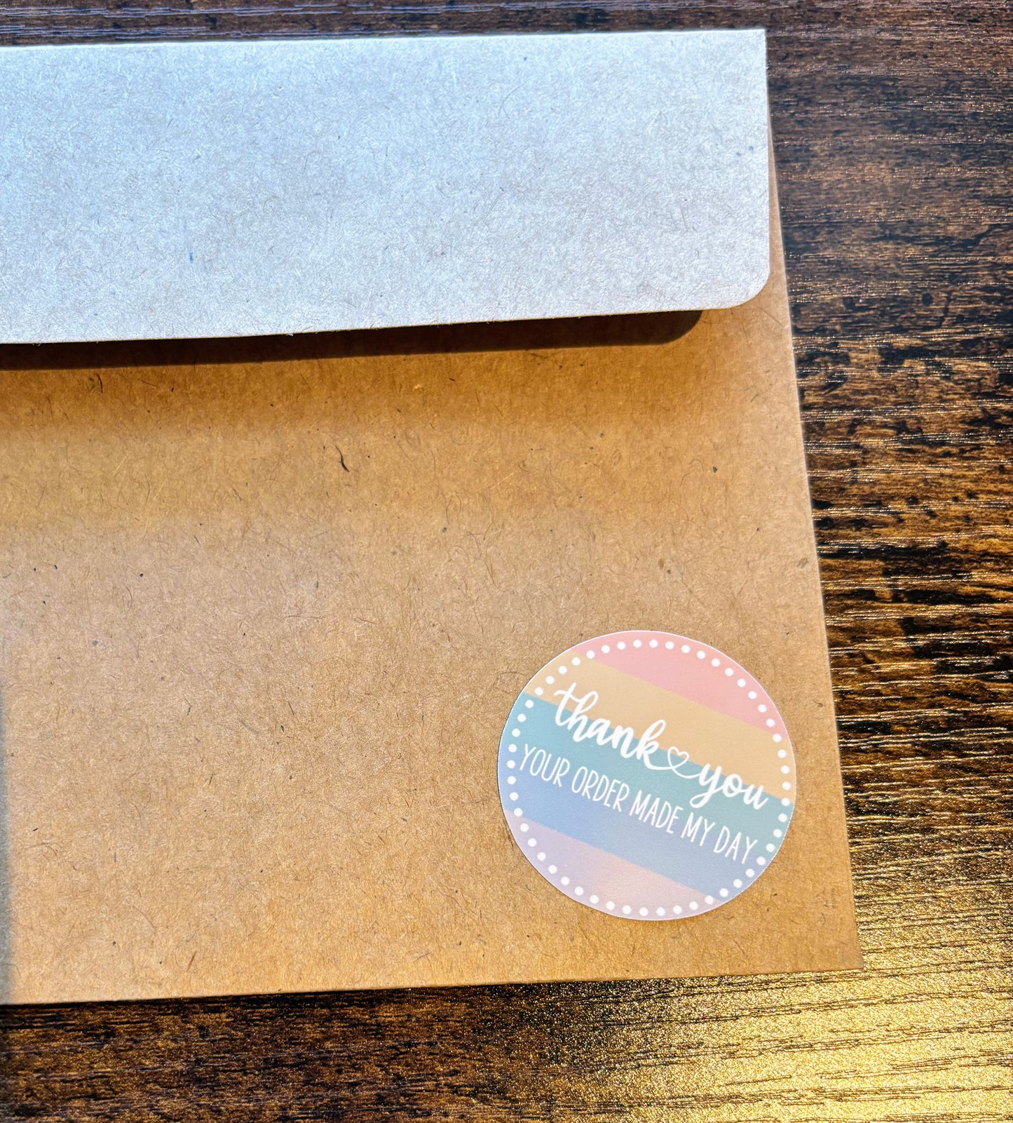 Thank you Your Order Made My Day Packaging Stickers - Boho Rainbow Stripe