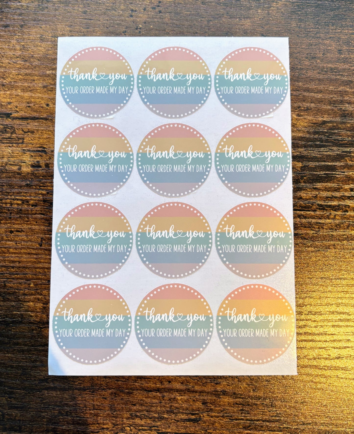 Thank you Your Order Made My Day Packaging Stickers - Boho Rainbow Stripe