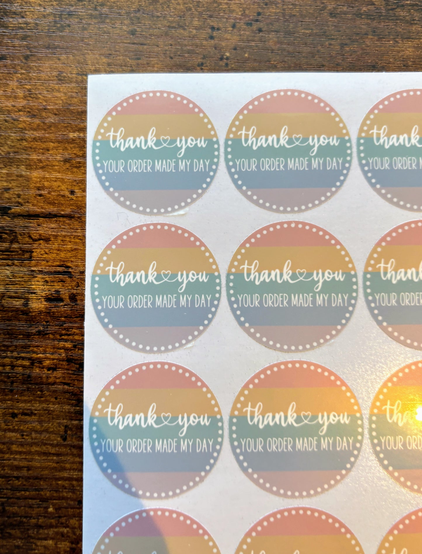 Thank you Your Order Made My Day Packaging Stickers - Boho Rainbow Stripe