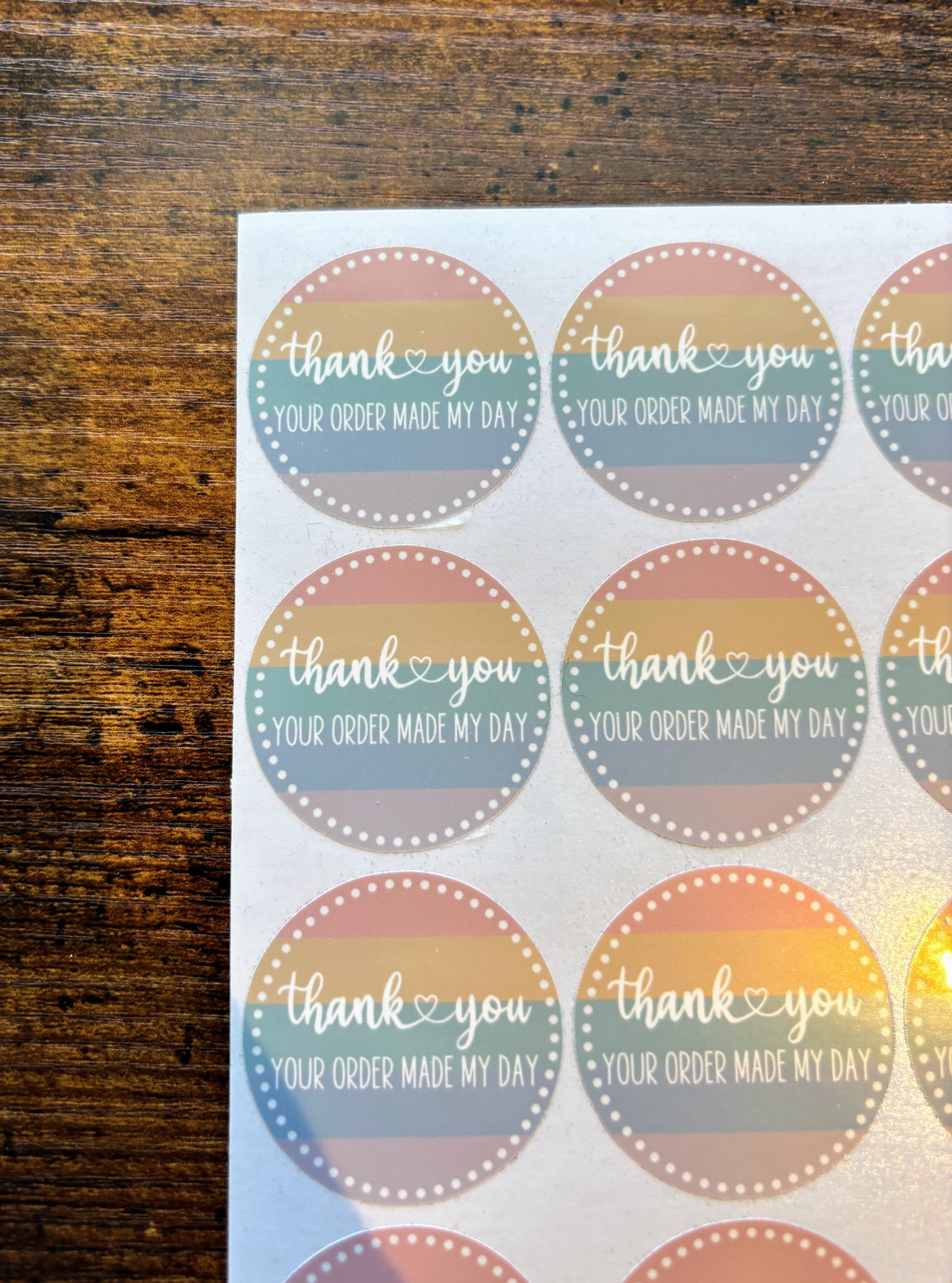 Thank you Your Order Made My Day Packaging Stickers - Boho Rainbow Stripe