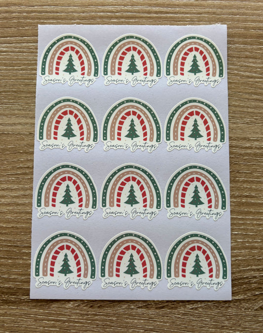 Season's Greetings Rainbow Sticker Sheet - 12 Stickers