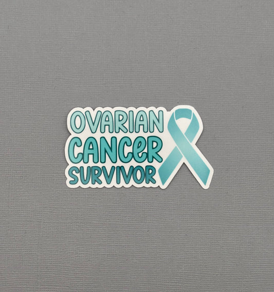 Ovarian Cancer Survivor with Ribbon Sticker