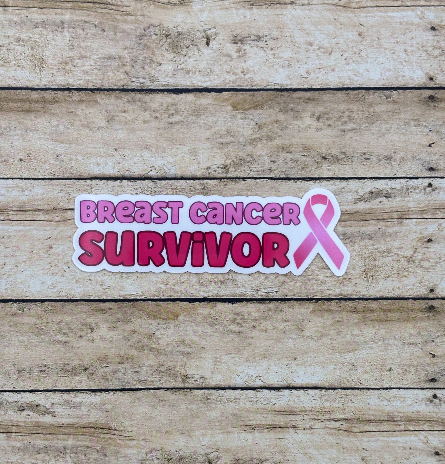 Breast Cancer Survivor with Ribbon Sticker