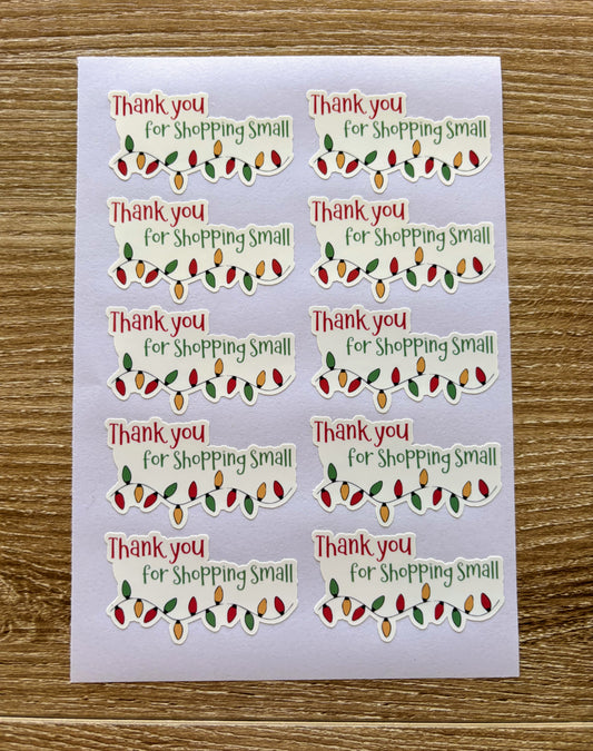 Thank you for Shopping Small Christmas Lights - Holiday Packaging Stickers