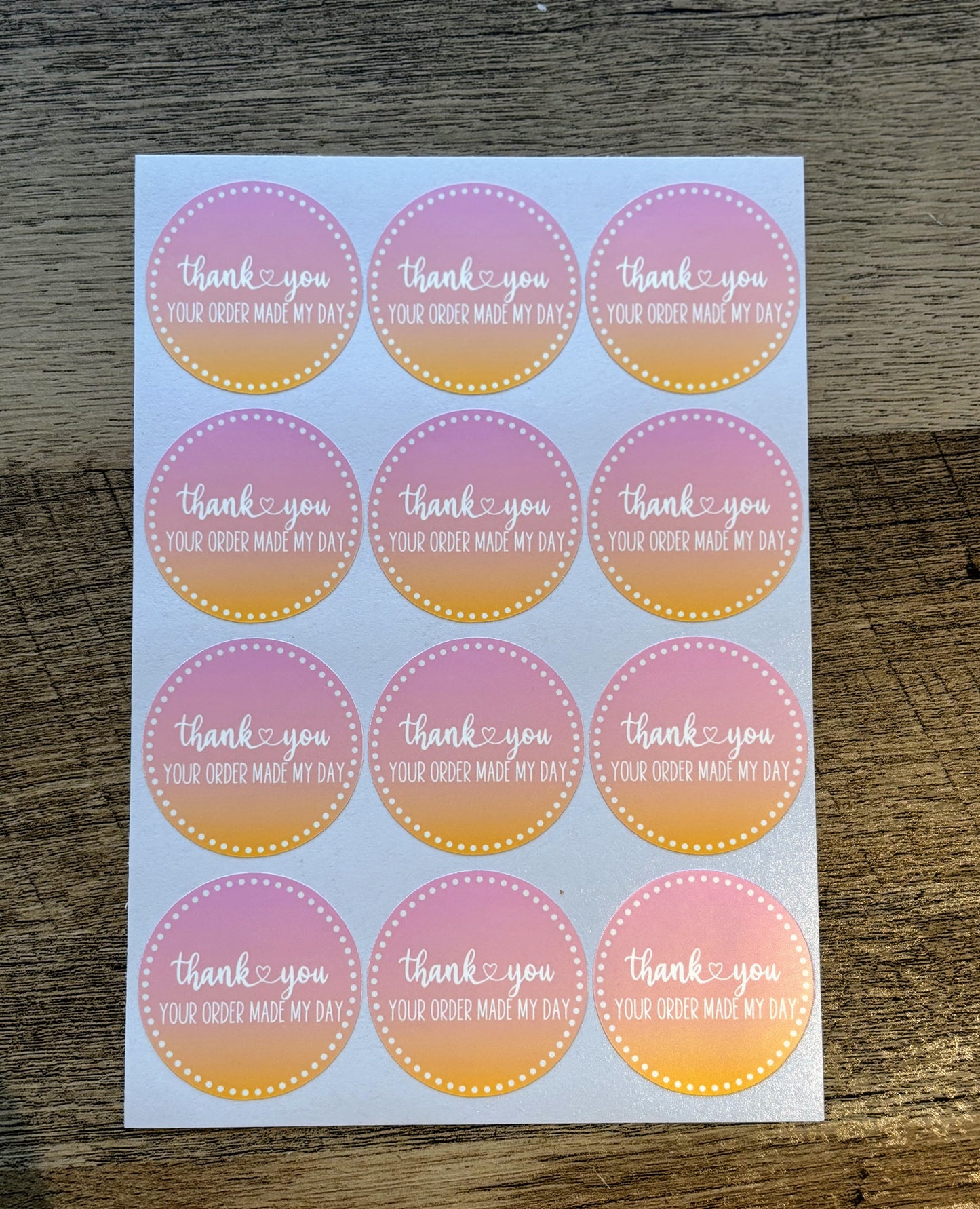 Thank you Your Order Made My Day Packaging Stickers - Pink Gradient