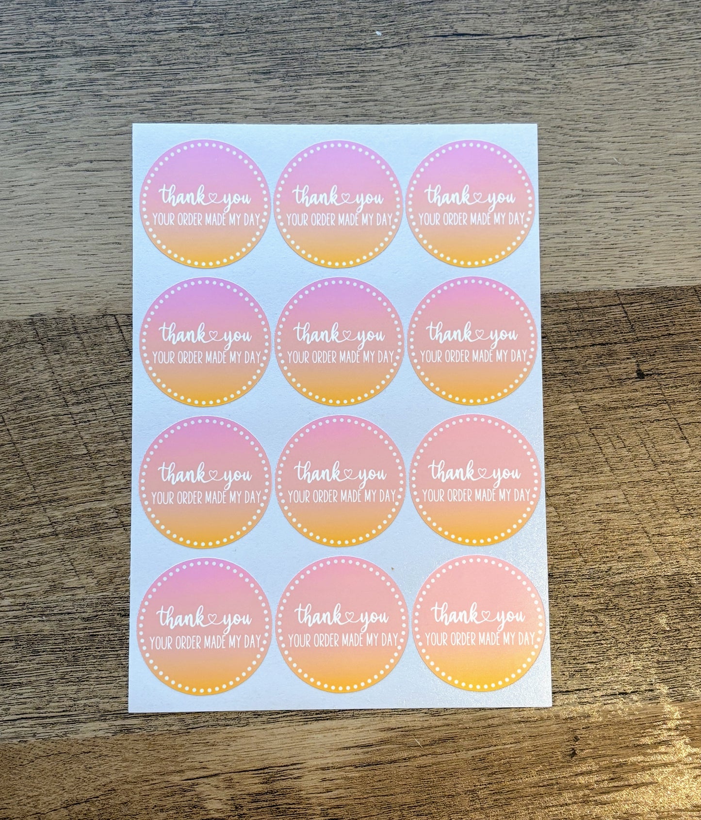 Thank you Your Order Made My Day Packaging Stickers - Pink Gradient