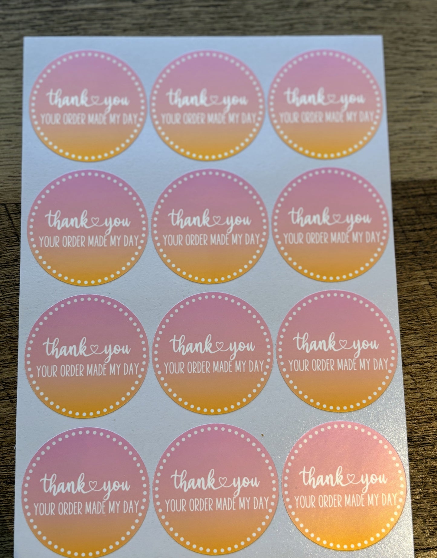 Thank you Your Order Made My Day Packaging Stickers - Pink Gradient