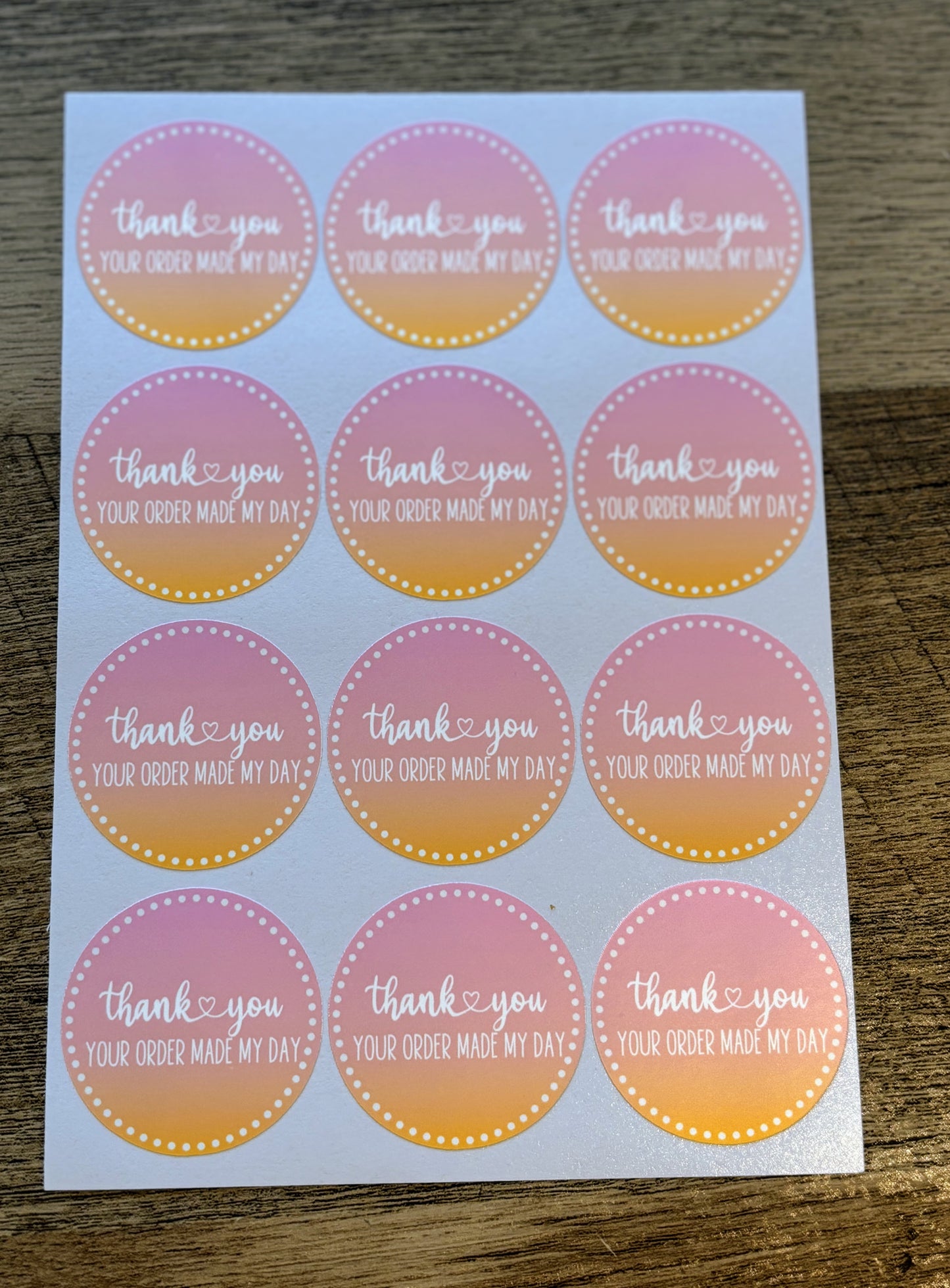 Thank you Your Order Made My Day Packaging Stickers - Pink Gradient