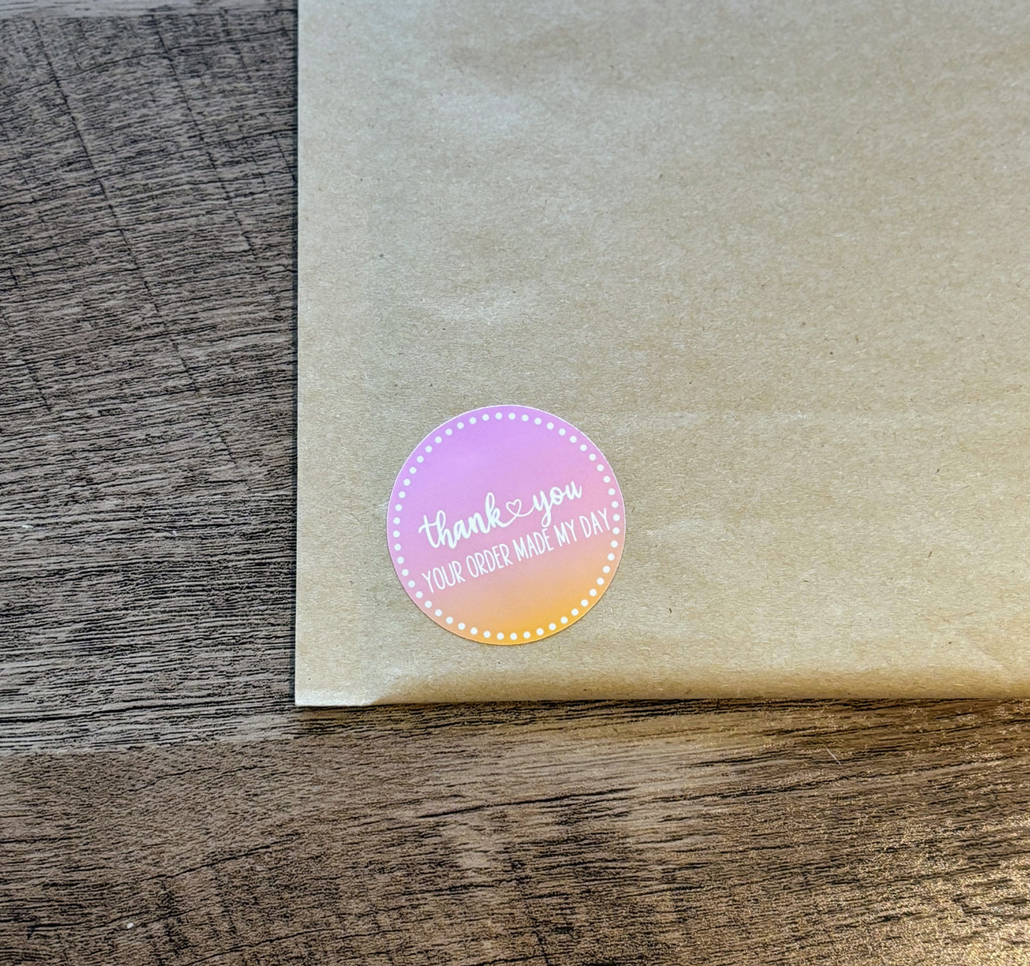 Thank you Your Order Made My Day Packaging Stickers - Pink Gradient