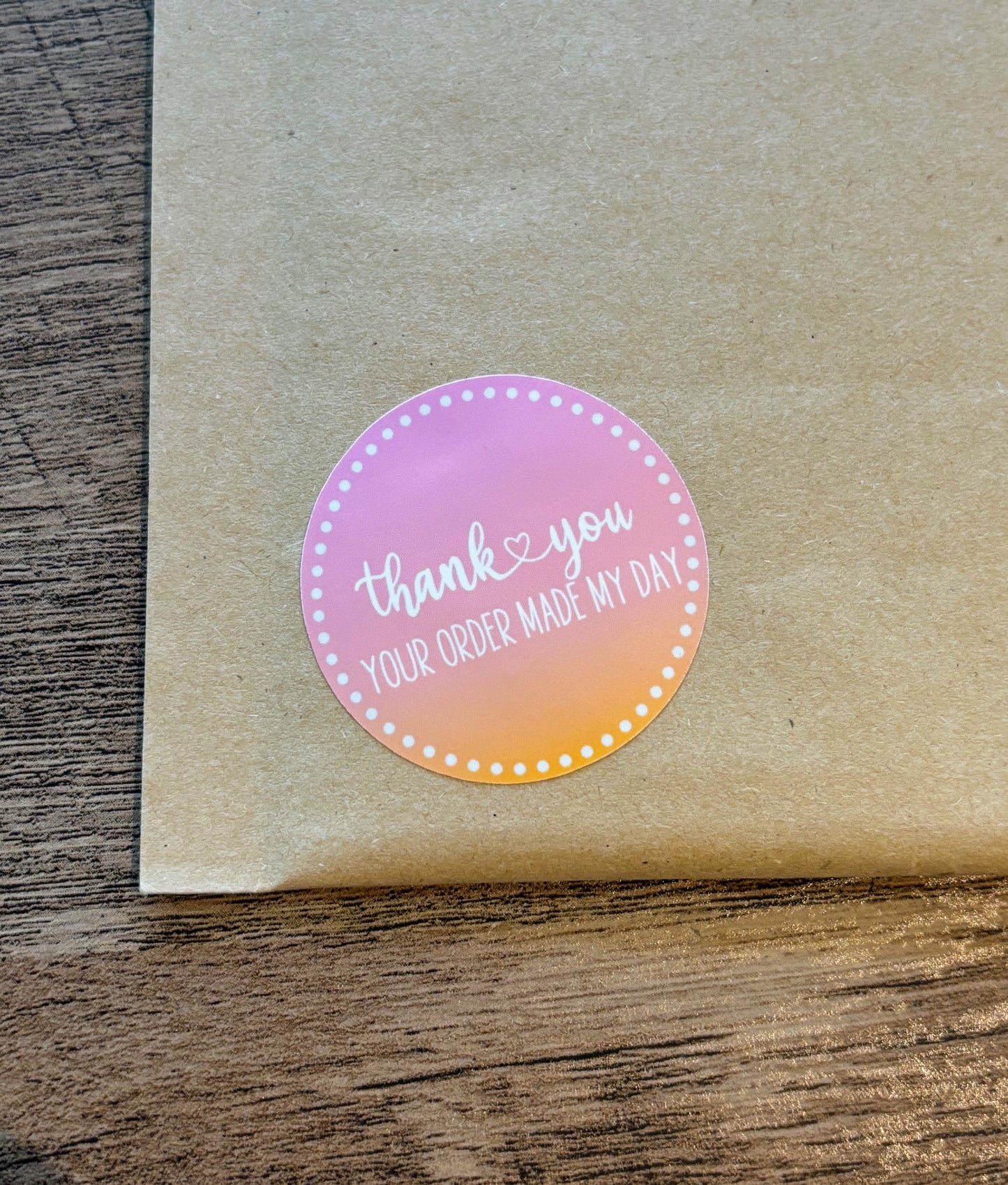 Thank you Your Order Made My Day Packaging Stickers - Pink Gradient