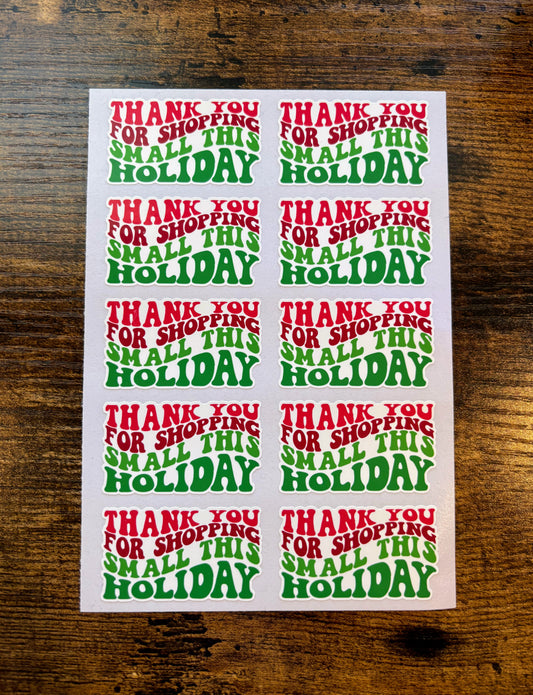 Thank you for Shopping Small This Holiday - 10 Holiday Packaging Stickers